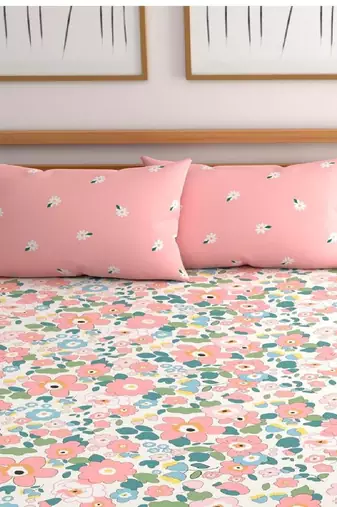 multicolor glace cotton fiited bedsheet
