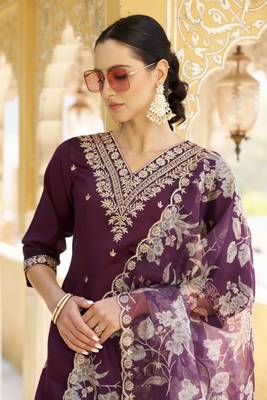 Purple embroidered viscose rayon   kurta sets 4