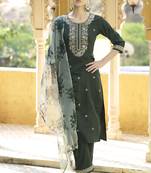 Green embroidered viscose rayon kurta sets