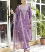Lavender embroidered silk blend kurta sets