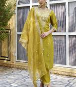 Lemon embroidered silk blend kurta sets