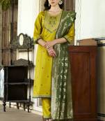 Lemon embroidered viscose rayon kurta sets