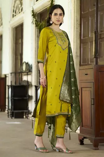 Lemon embroidered viscose rayon kurta sets
