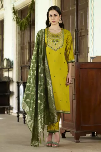 Lemon embroidered viscose rayon kurta sets
