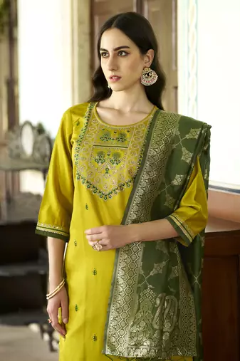 Lemon embroidered viscose rayon kurta sets