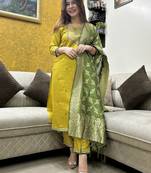 Lemon embroidered viscose rayon kurta sets