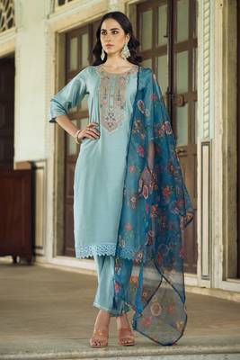 Blu embroidered viscose rayon kurta sets 4