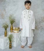 White cotton hand woven traditional kurta set