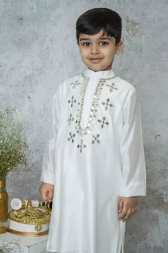 White cotton hand woven traditional kurta set