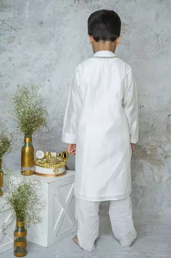 White cotton hand woven traditional kurta set