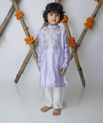 Purple cotton hand woven traditional kurta set 1