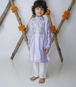 Purple cotton hand woven traditional kurta set