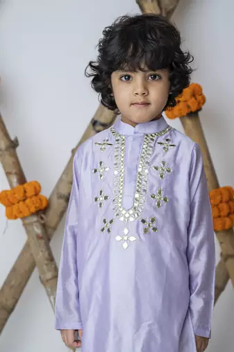Purple cotton hand woven traditional kurta set