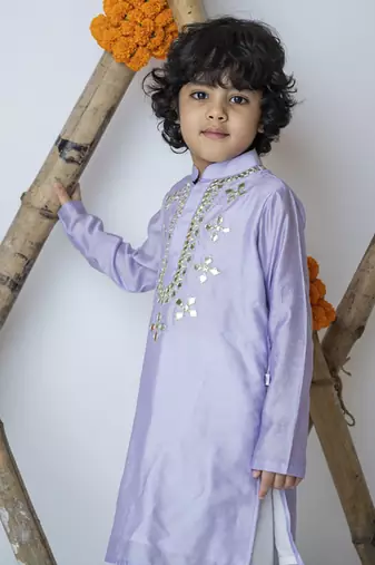 Purple cotton hand woven traditional kurta set