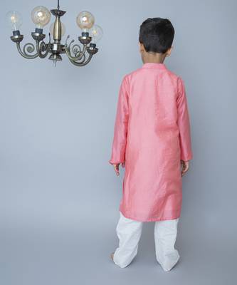 Pink cotton hand woven traditional kurta set 2