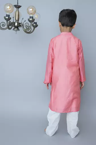 Pink cotton hand woven traditional kurta set