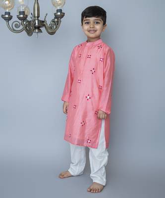 Pink cotton hand woven traditional kurta set 3