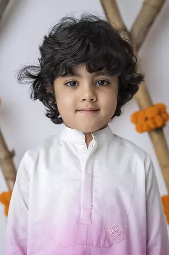 White cotton hand woven traditional kurta with motif set