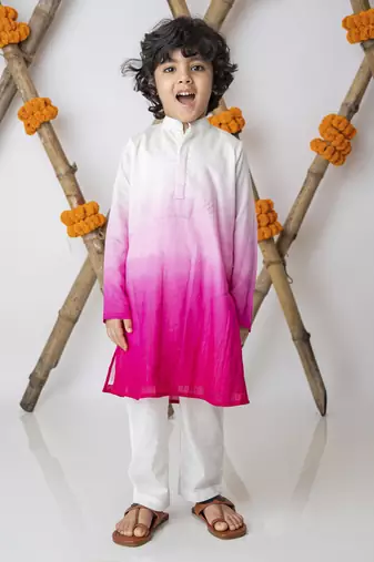 White cotton hand woven traditional kurta with motif set