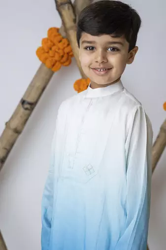 White cotton hand woven traditional kurta with motif set