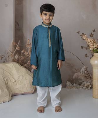 Blue cotton hand woven traditional kurta set 1
