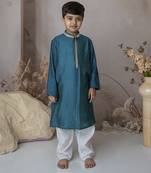 Blue cotton hand woven traditional kurta set