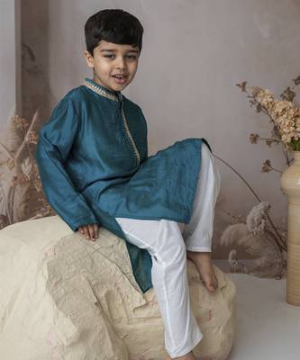 Blue cotton hand woven traditional kurta set 2
