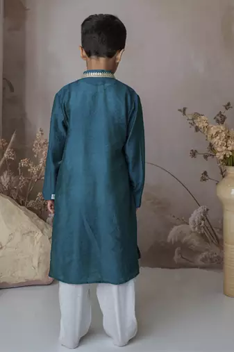 Blue cotton hand woven traditional kurta set