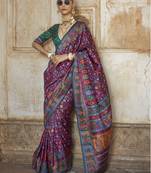 Wine poly viscose silk floral printed pashmina saree with paisley design border