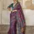 Wine poly viscose silk floral printed pashmina saree with paisley design border