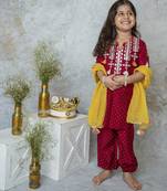 Red cotton hand woven traditional kurta set