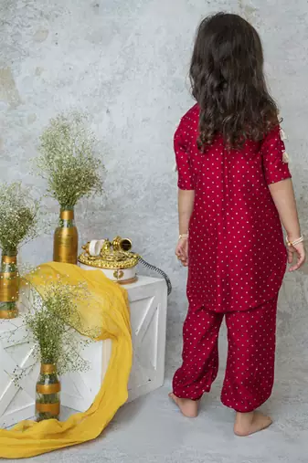 Red cotton hand woven traditional kurta set
