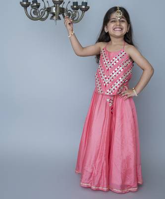 Pink cotton hand woven traditional halter lehnga 1