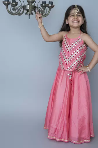 Pink cotton hand woven traditional halter lehnga
