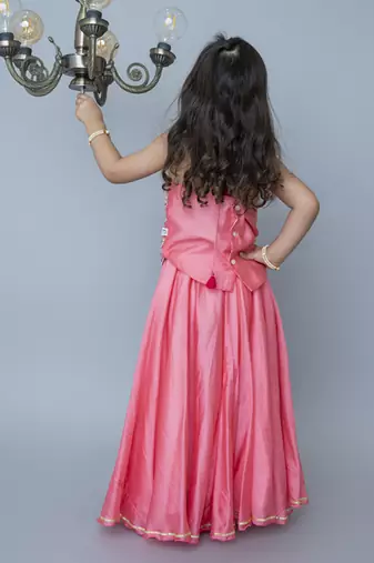 Pink cotton hand woven traditional halter lehnga