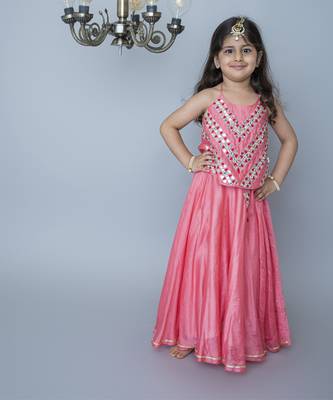 Pink cotton hand woven traditional halter lehnga 3