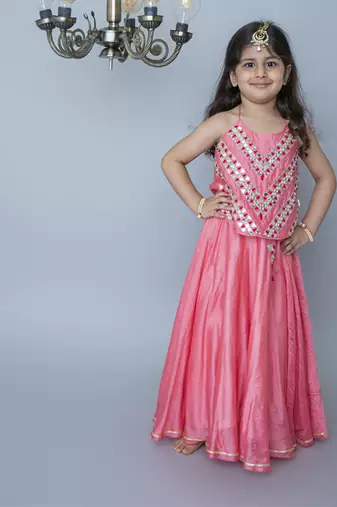 Pink cotton hand woven traditional halter lehnga