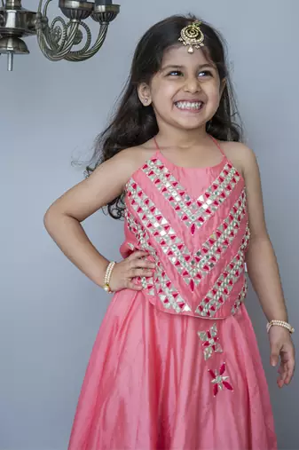 Pink cotton hand woven traditional halter lehnga