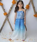 Blue cotton hand woven traditional crop top with shaded pants