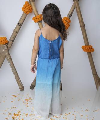 Blue cotton hand woven traditional crop top with shaded pants 2