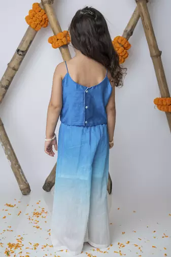 Blue cotton hand woven traditional crop top with shaded pants
