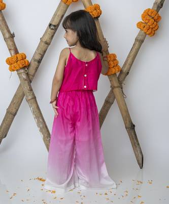 Pink cotton hand woven traditional crop top with shaded pants 2