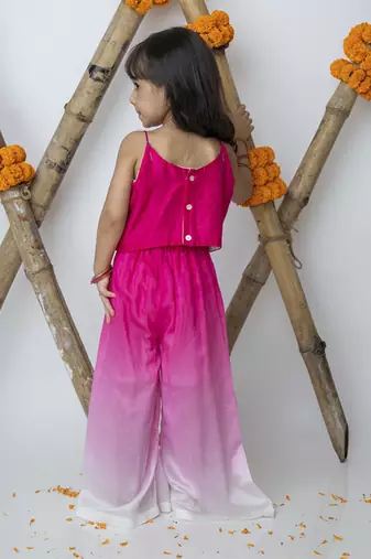 Pink cotton hand woven traditional crop top with shaded pants