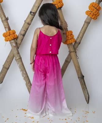 Pink cotton hand woven traditional crop top with shaded pants 4