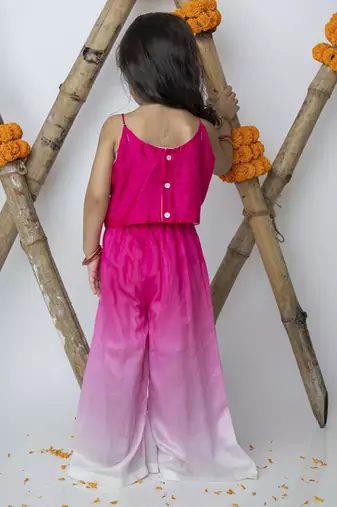 Pink cotton hand woven traditional crop top with shaded pants