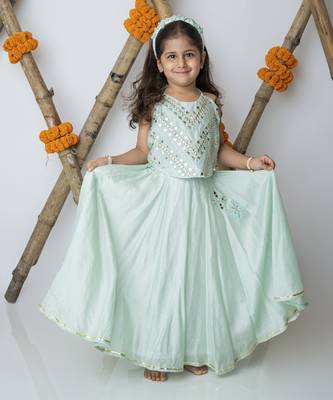 Green cotton hand woven traditional halter lehnga 1
