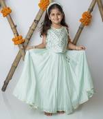 Green cotton hand woven traditional halter lehnga