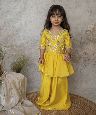Yellow cotton hand woven traditional sharara with dupatta 1