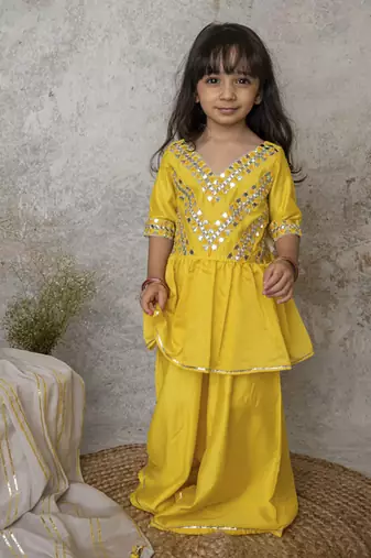 Yellow cotton hand woven traditional sharara with dupatta