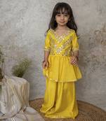 Yellow cotton hand woven traditional sharara with dupatta